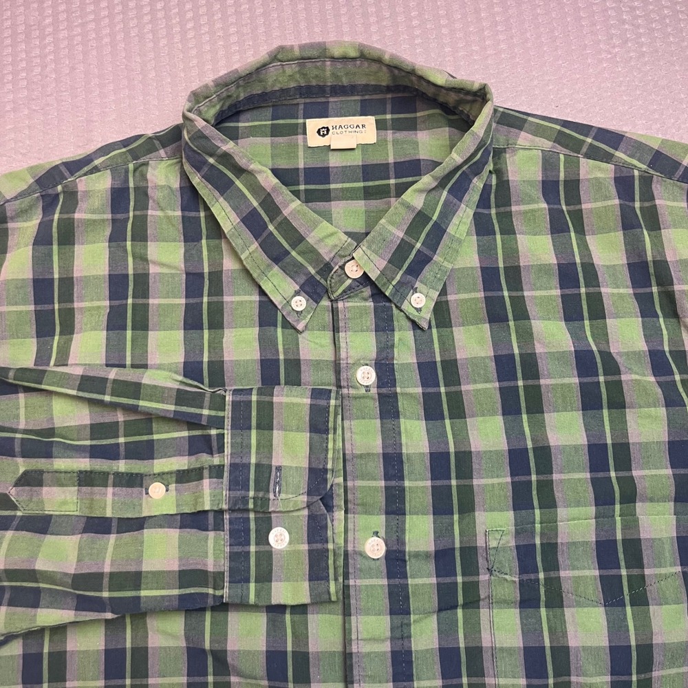 Haggar Clothing Mens XL Plaid Button Down Shirt Long Sleeve Casual Office